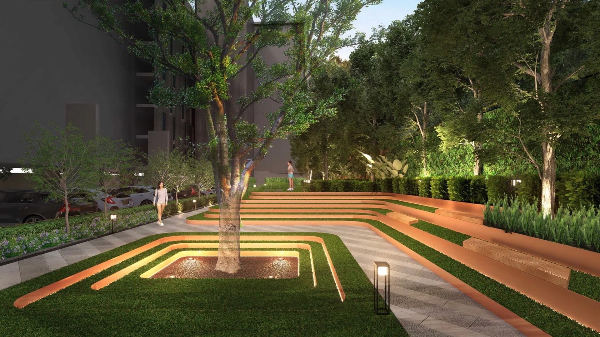 VIP Venus Karon — внутренний сад со взрослым деревом и ступенчатым ландшафтом