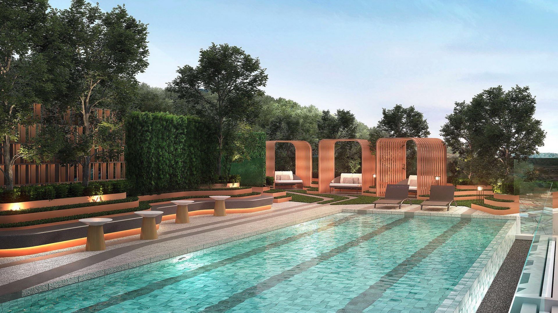 VIP Venus Karon — главный бассейн с арочными дизайнерскими кабанами